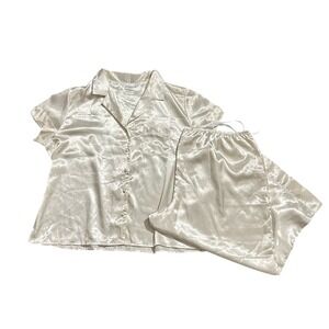 Secret Treasures Satin Cream Striped Pajama Set Button Up Top & Bottoms Size 3X